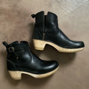 No.6 Leather Clog Buckle Boot 5” Mid Heel in Black